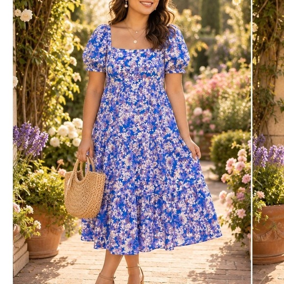 Astr Dresses & Skirts - NWT Floral Puff Sleeve Flowy silhouette Midi Colorful Dress Women M ASTR